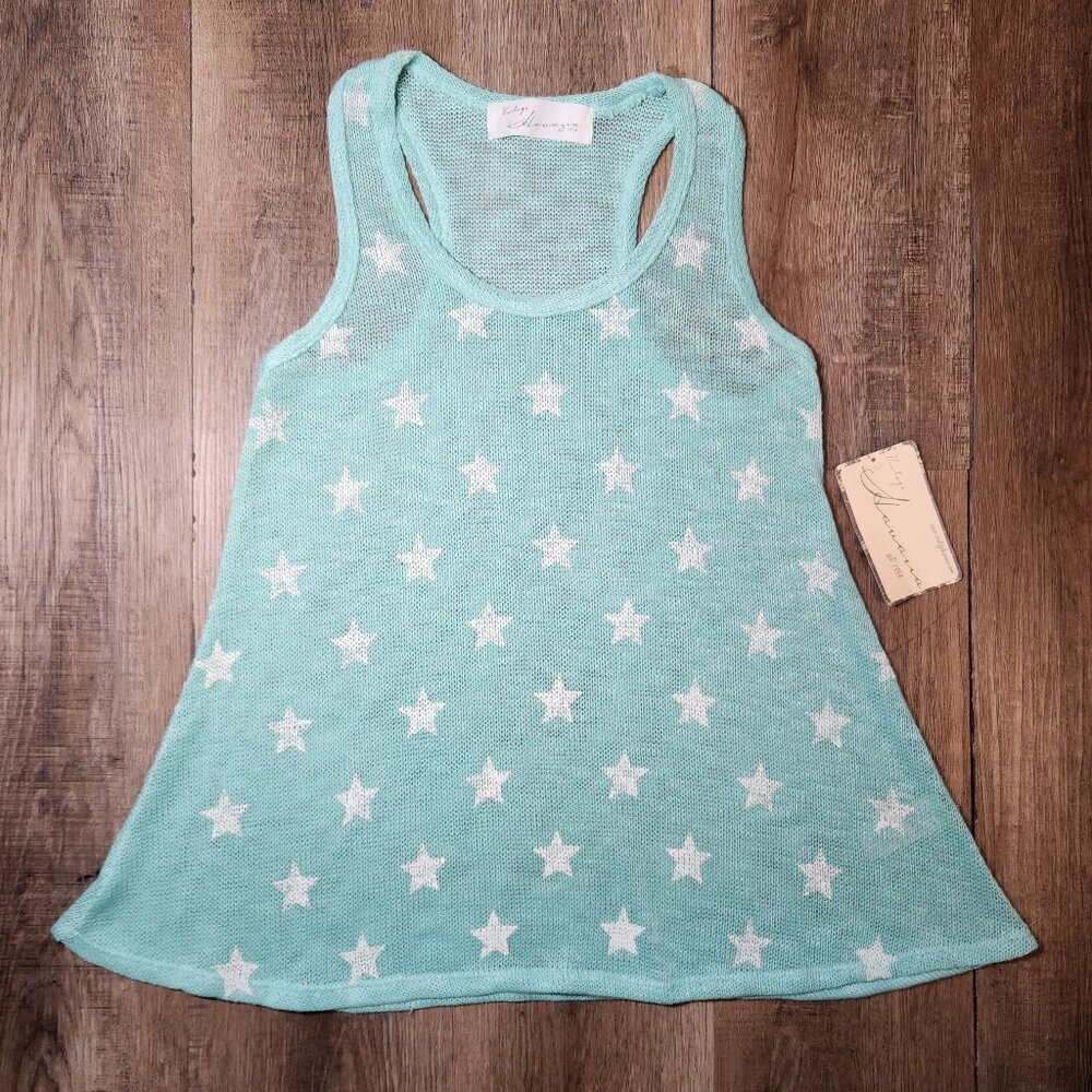 🌟NWT! Vintage Havana Aqua Blue Open Knit Star Racerback Tank Top-M🌴